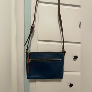 Fossil Blue Crossbody Bag with Brown Strap